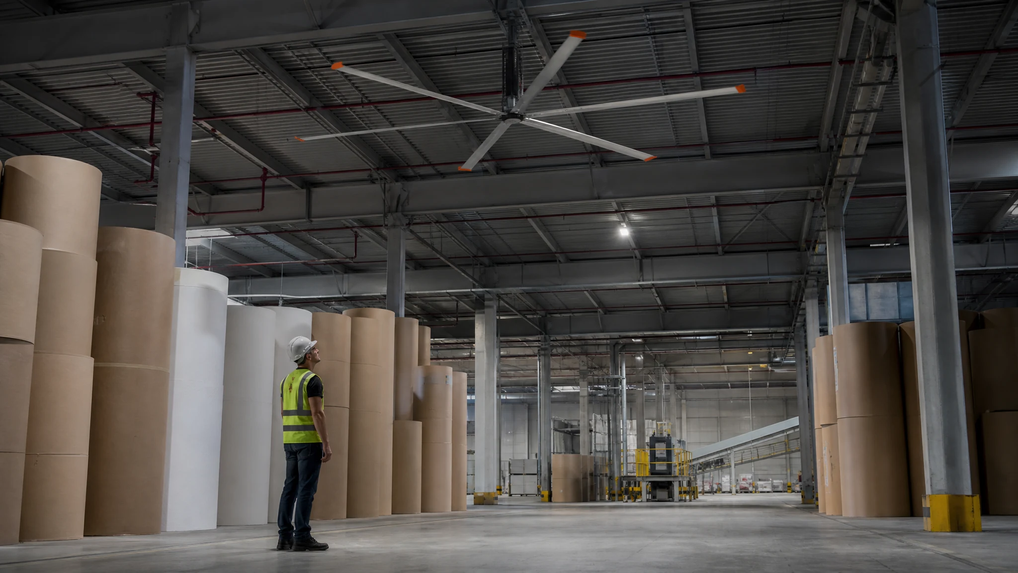 Engineering scene for HVLS Fans For Paper Warehouses