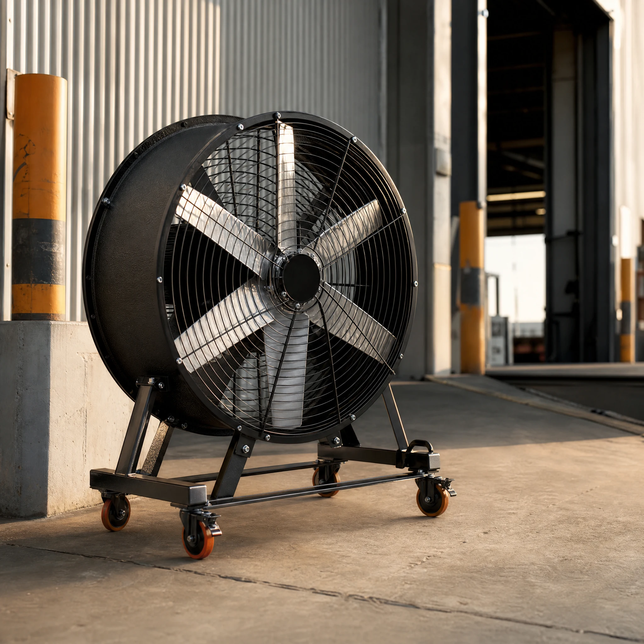 AirMoveX steel-blade drum fan shown in a purpose-matched installation scene