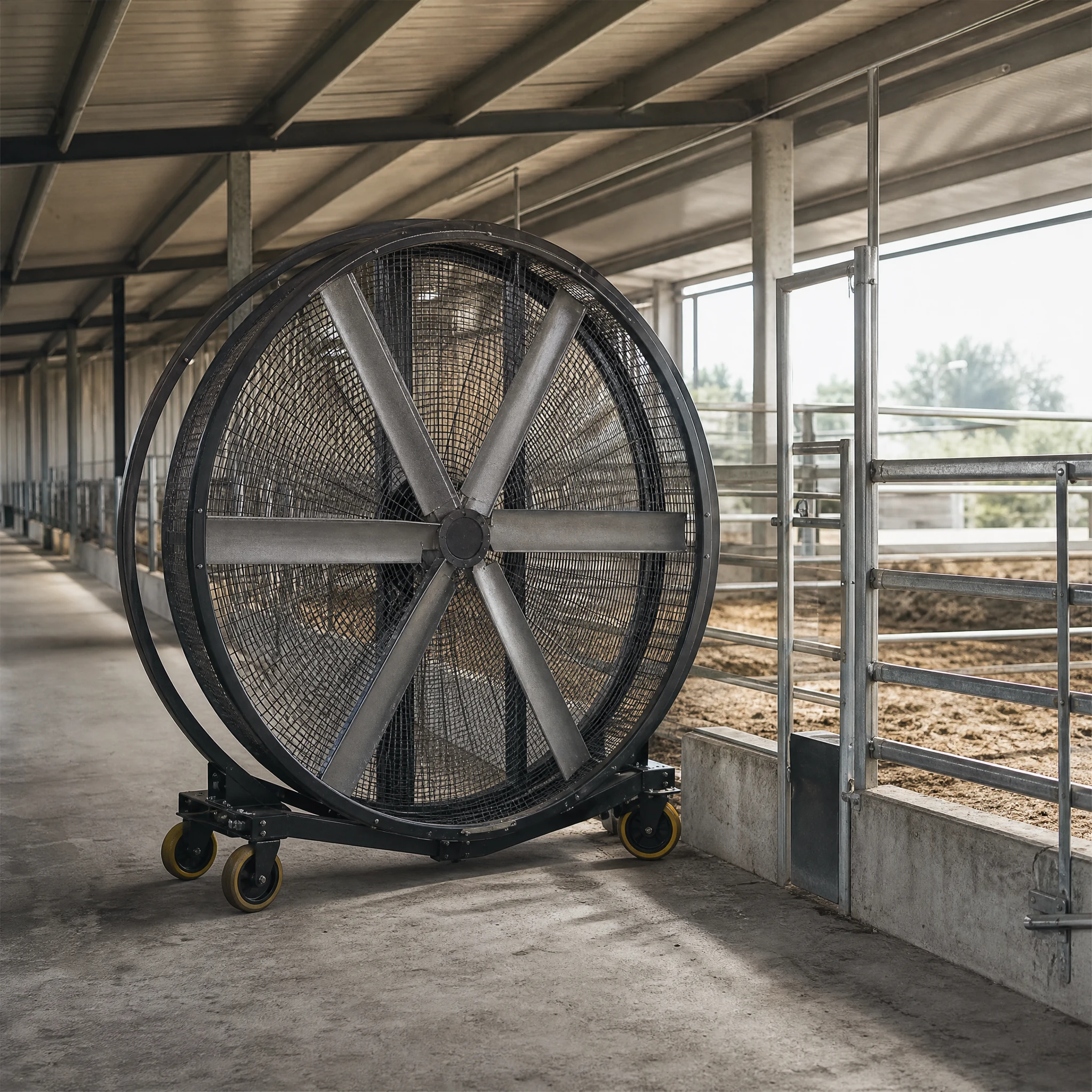 AirMoveX oscillating mobile axial fan shown in a purpose-matched installation scene