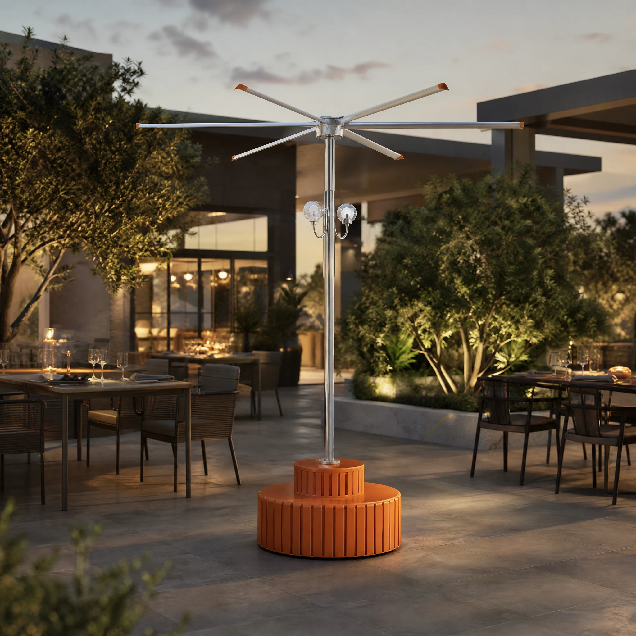 AirMoveX freestanding pole fan shown in a purpose-matched installation scene