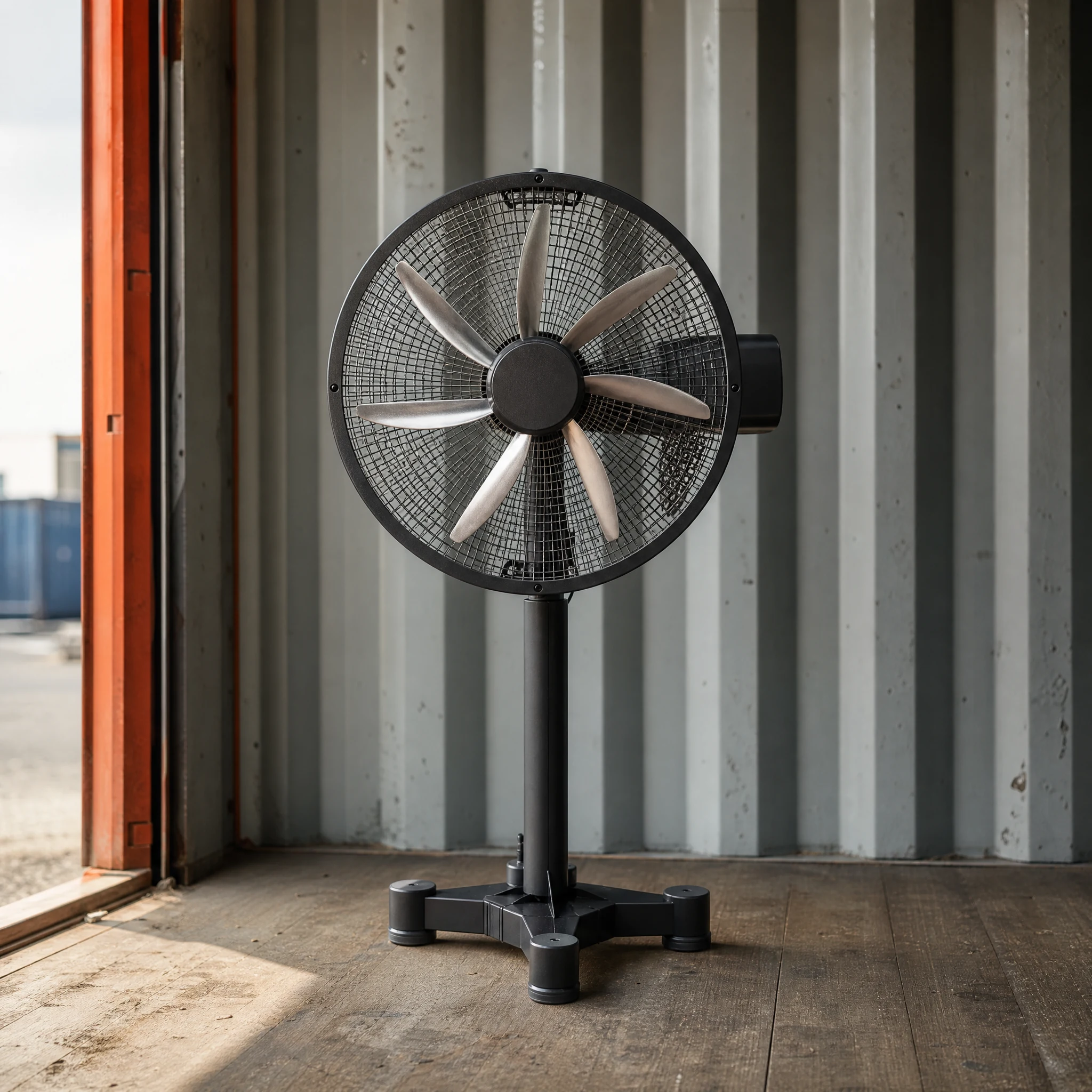 AirMoveX battery self-suction oscillation fan shown in a purpose-matched installation scene