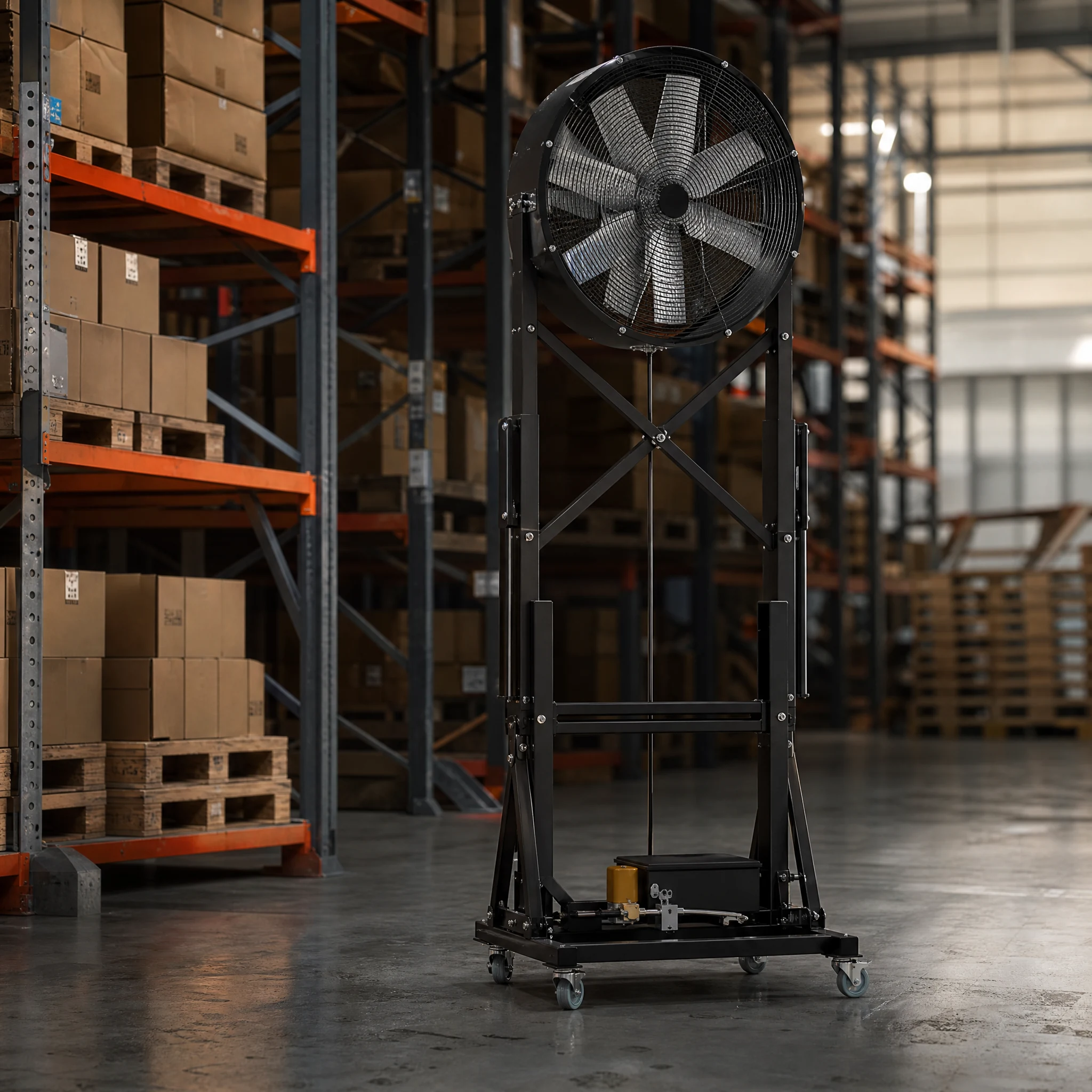 AirMoveX logistics lift fan shown in a purpose-matched installation scene