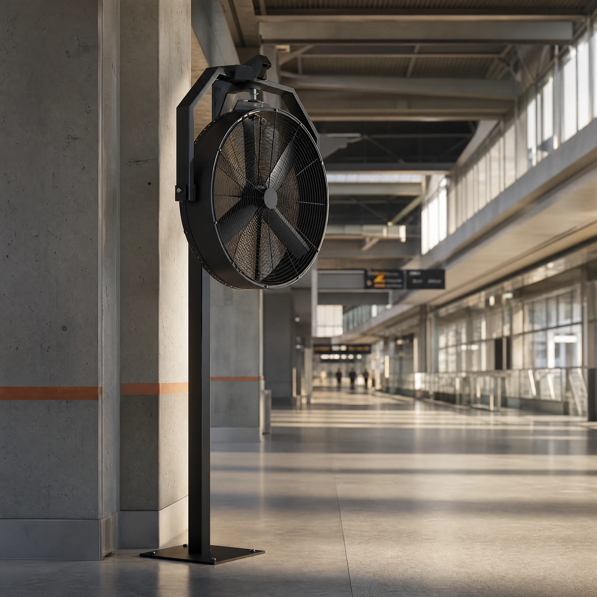 AirMoveX large vertical column fan shown in a purpose-matched installation scene