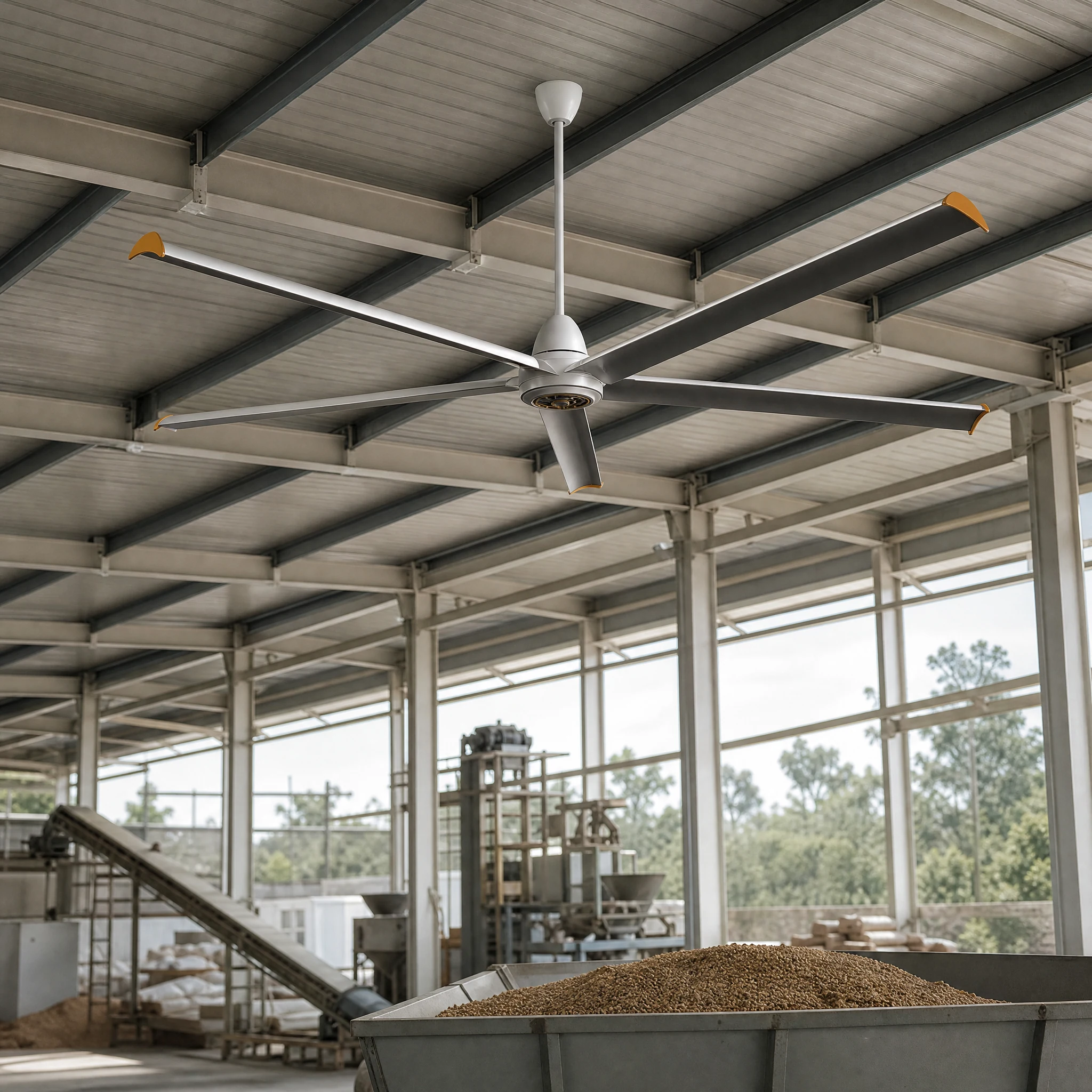 AirMoveX straight-airfoil five-blade fan shown in a purpose-matched installation scene