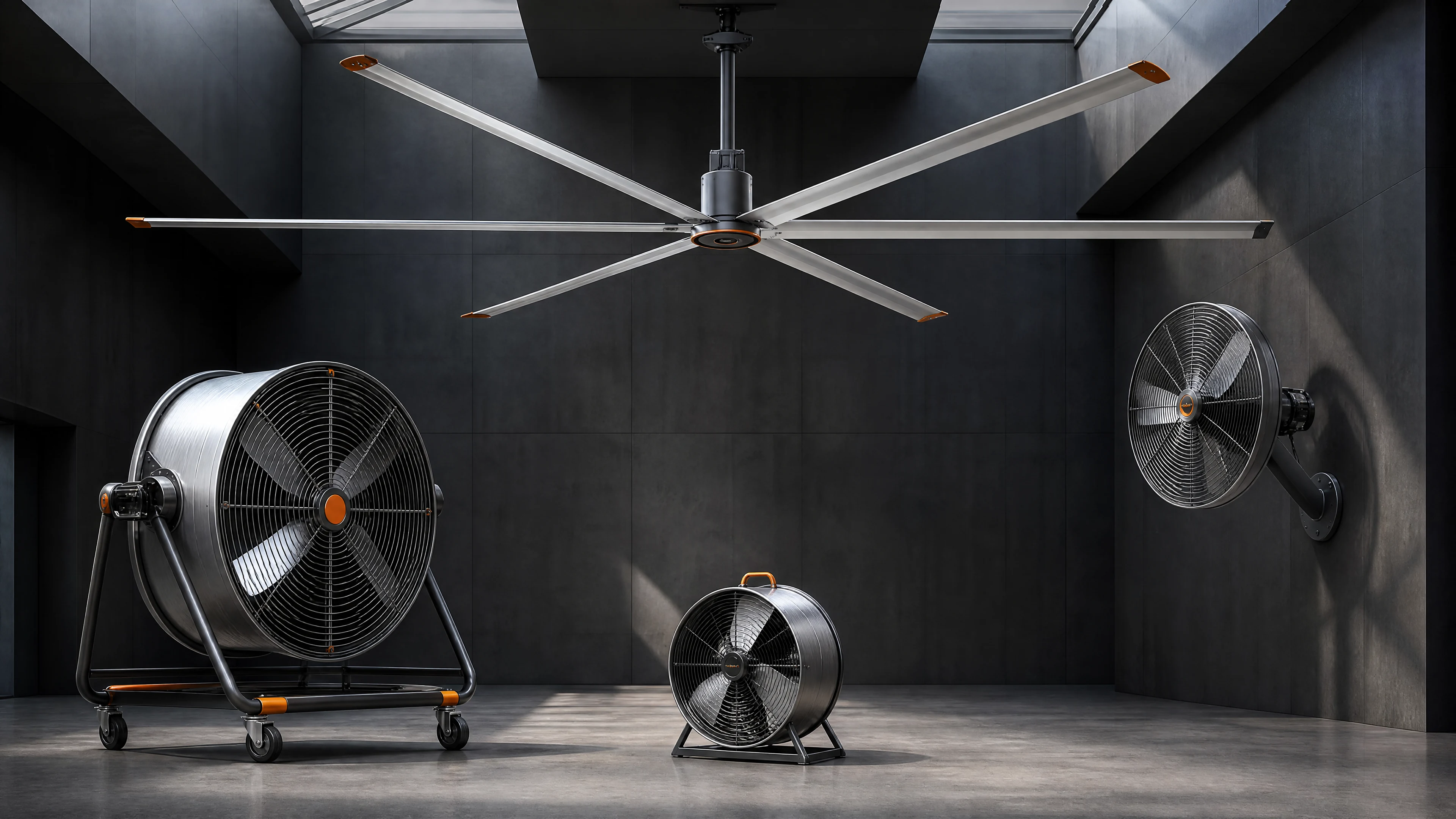 AirMoveX industrial fan product family in an architectural studio