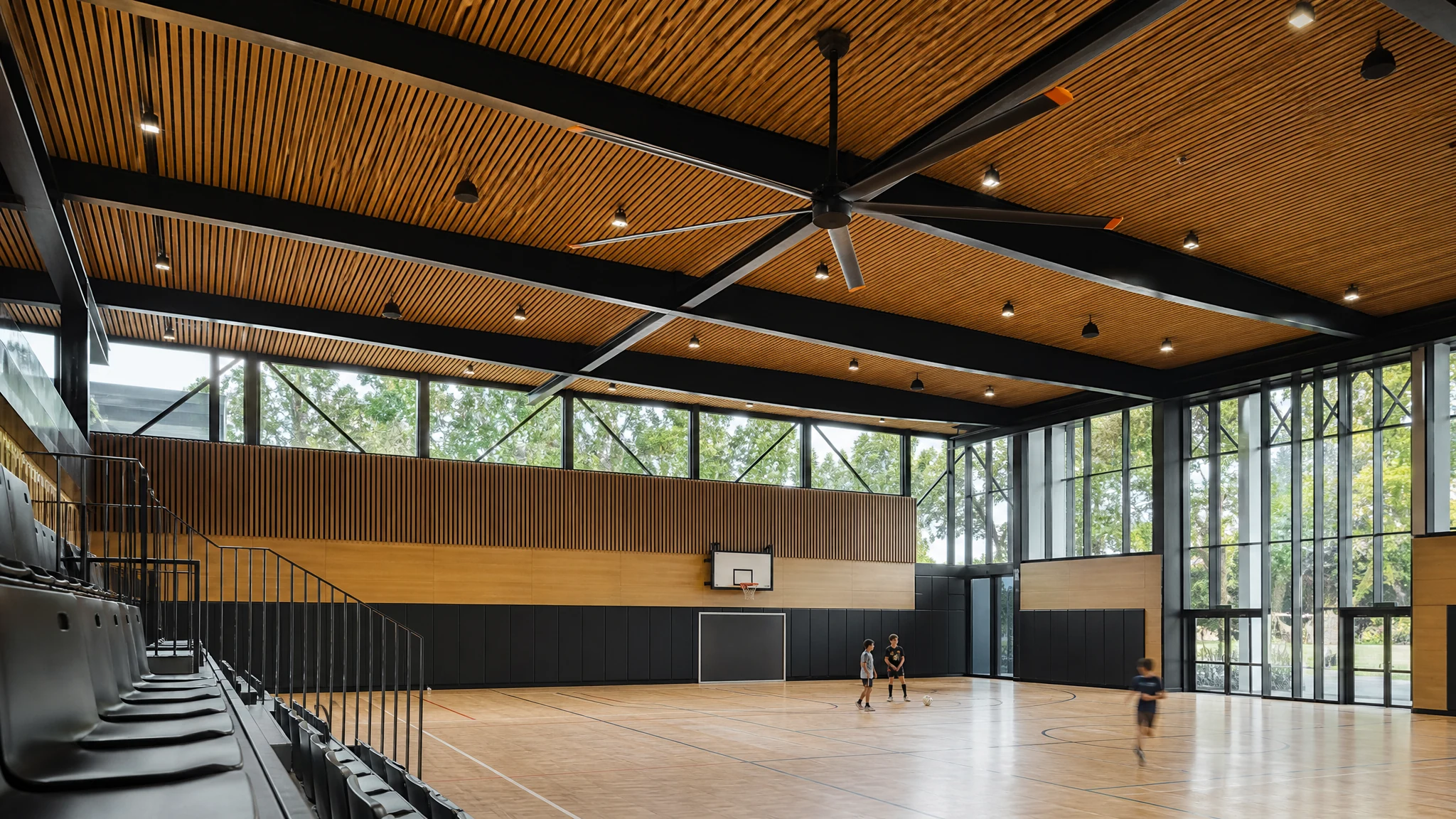 HVLS fan integrated into an indoor sports and community hall